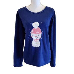 Richie House Blue Sweater Snowman Fleece Long Sleeves Soft Comfy Size Large